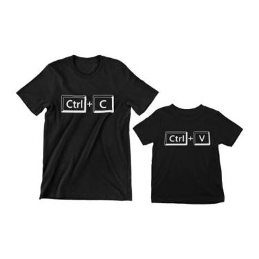 Imagem de Kit Camisetas Adulto Juvenil Ctrl C Ctrl V Dia dos Pais Frase Preta - 
