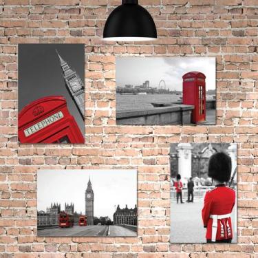 Imagem de Placa Decorativa MDF Fotos Londres Detalhe Vermelho 30x40cm - Quartinh