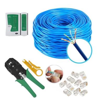Imagem de Kit Cabo De Rede 50M Azul Alicate Rj45 Rj11 Testador 20Rj45 - MERCADAO