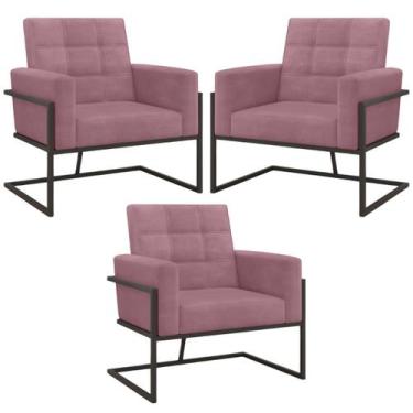 Imagem de kit 3 Poltronas Base de metal para Sala de Estar Manicure Decorativa C
