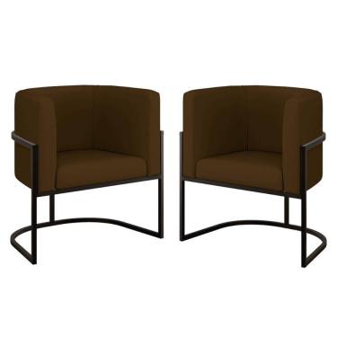 Imagem de Kit 02 Poltronas Lua Sala Decorativa Base Ferro Gold Corino Marrom
