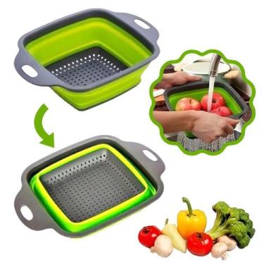 Imagem de Escorredor De Silicone Dobrável Quadrado Retrátil Macarrão Legumes Ver