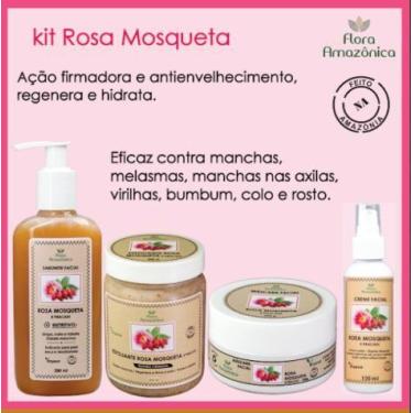 Imagem de Kit Rosa Mosqueta - Sabonete+Creme+Máscara+Esfoliante - 830ml - Flora 