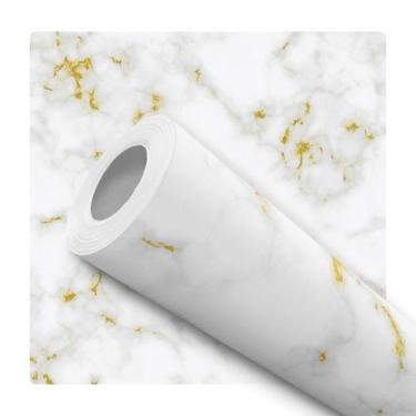 Imagem de Papel de Parede Adesivo Mármore Branco Dourado Cozinha Banheiro Lavabo