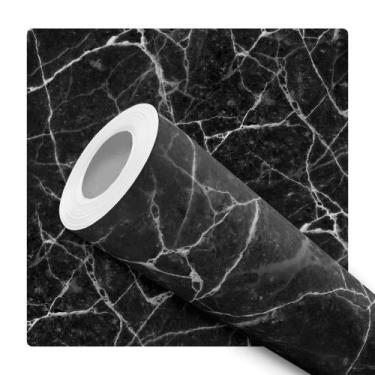 Imagem de Papel de Parede Adesivo Mármore Preto e Branco Marmorizado Cozinha Ban