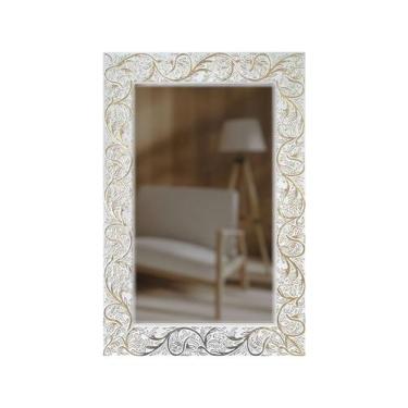 Imagem de Espelho decorativo com moldura de madeira Branco com Dourado - Dlux, B