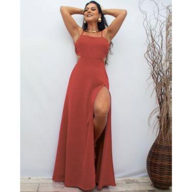 Imagem de Vestido Feminino Longo Com Fenda Amarração Transpassado Alcinha Regulá