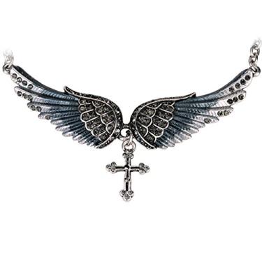 Imagem de Szxc Jewelry Colar feminino com pingente de cruz e asas de anjo da guarda 45,7 cm + 5 cm, Cristal, Cristal