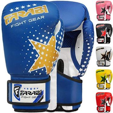 Imagem de Farai Luvas de boxe infantis 170 g Kickboxing Muay Thai Training MMA Sparring luvas, melhores luvas para treinamento em saco de pancada, almofadas de foco prática (azul, 170 g)