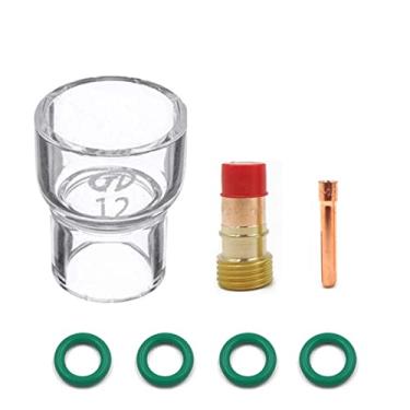 Imagem de Tocha de soldagem com 7 peças de lentes de gás para WP17 WP18 WP26 TIG 12 pontas de pinça de copo de vidro durável e prático kit de tocha (3,2 mm)