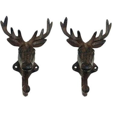 Imagem de YUMBOR Ganchos decorativos rústicos de ferro fundido resistente para parede de veado chifre de veado porta-chaves pendurado toalha gancho de casaco de ferro durável cabide de ferro porta-chaves sala