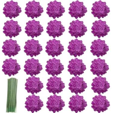 Imagem de Sumupa 28 cabeças de hortênsia de seda, flores artificiais, hortênsia, flores falsas com hastes para decoração de casa (roxo)