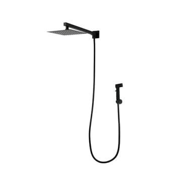 Imagem de Ducha Quadrada Com Chuveirinho 30x30 Chuveiro Preto - Preta - Mg53