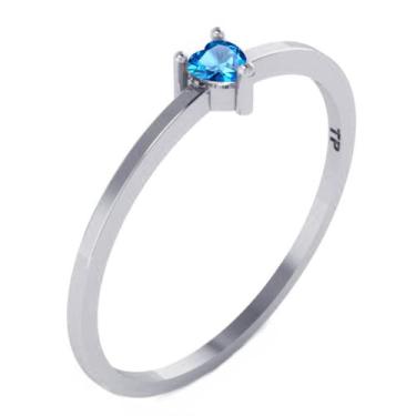Imagem de Anel Solitário Azul Topázio Coração Prata 925 - Exclusivo - Tudo Prata