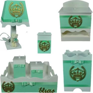 Imagem de Kit Higiene bebê Mdf menino 7 pçs - VERDE CLARO DE COROA - Flores para