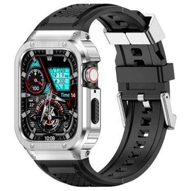Imagem de Deczone Pulseira com capa de aço inoxidável compatível com Apple Watch Series 11 10 de 46 mm, pulseira masculina para iWatch (prata)