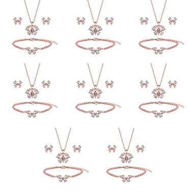 Imagem de Conjunto de joias de dama de honra para mulheres e meninas, ouro 18K e prata e ouro rosa banhado a ouro pingente borboleta colar brincos conjunto de pulseira, presente de dama de honra para casamento/proposta/festa/aniversário, Zinco Metal Vidro, Sem pedras preciosas