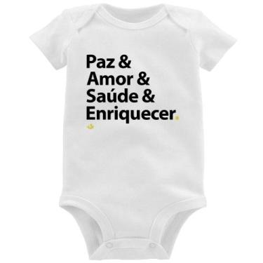 Imagem de Body Bebê Paz & Amor & Saúde & Enriquecer - Foca na Moda, Branco, GG