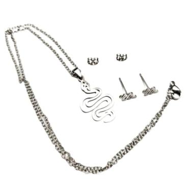 Imagem de Conjunto de Joias em Aço Inoxidável, Colar e Brincos com Design de Serpente Em Aço Inox