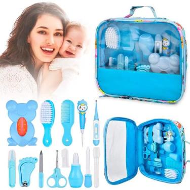 Imagem de Kit Higiene Infantil Azul Pente Escova Termômetro Digital