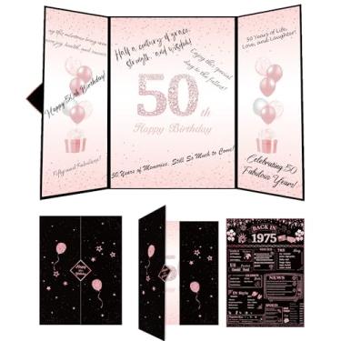 Imagem de ONANNA Decorações de aniversário de 50 anos para mulheres: 1975 50th Birthday Guest Book Signature Board Alternative Jumbo Card, Turning 50 Years Old Birthday Gifts Keepsake for her, 50th Bday Decor
