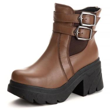 Imagem de Coturno Feminino Chelsea Com Fivela Em Couro - pettinari, Marrom, 38