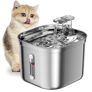 Imagem de JINYUHAY Fonte de Agua Pra Gato 2.2L, Bebedouro Para Gatos, Bebedouro Para Cães, Silenciosa Inox Filtragem Automática (Quadrado)