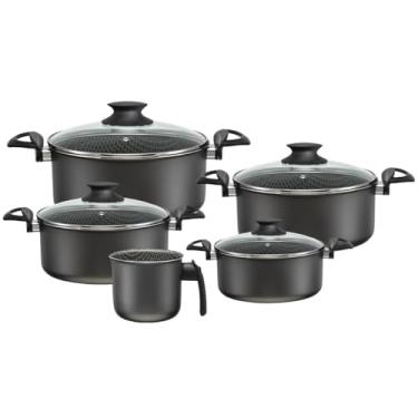 Imagem de Jogo de Panelas 05 Peças Caçarolas e Fervedor Antiaderente Com Tampa de Vidro | Marcolar