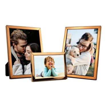 Imagem de Kit 3 Porta Retratos 1 Foto 10x15 e 2 15x20 Rosé Gold - MultiArt