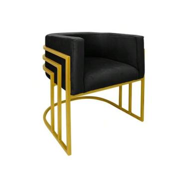 Imagem de Poltrona Lua  base dourada metal 3 ferros luxo veludo - NoBrand, Preto
