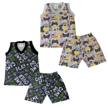 Imagem de Kit 2 Pijama Regata Menino Malha 100% Algodão Estampado - Mundo dos Ba