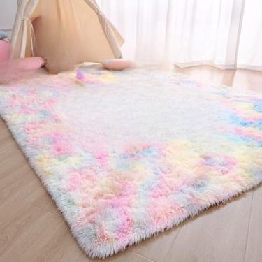 Imagem de Tapete de pelúcia para quarto infantil, tenda, tapetes de brincar para sala de estar, almofadas de chão, tapete macio e fofo para casa, arco-íris, 160 x 200 cm