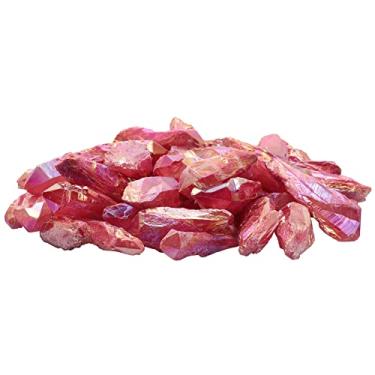 Imagem de Nupuyai Pedras de cristal natural revestidas de titânio vermelho de 500 g a granel irregulares de quartzo cru para fabricação de joias e decoração de casa/arte