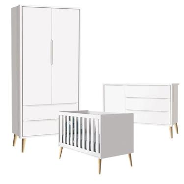 Imagem de Quarto de Bebê Theo 2 Portas Branco Acetinado Pés Madeira Natural - Reller
