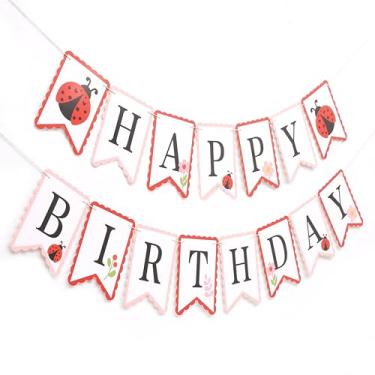 Imagem de Faixa de feliz aniversário de joaninha - lindas decorações de festa de joaninha, bandeiras penduradas com tema de joaninha para chás de bebê, decoração de quarto infantil, suprimentos de festa de