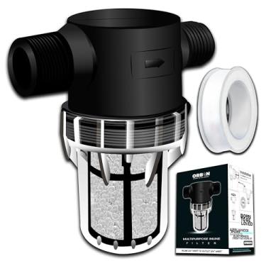 Imagem de ORBON Filtro de água em linha – 3/10.2 cm MNPT para MNPT, filtro de sedimentos de malha fina com bolas de resina de cristal para toda a casa, embaixo da pia, chuveiro, máquina de lavar, mangueira de