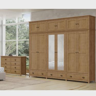 Imagem de Conjunto Quarto: Guarda-Roupa 12 Portas, Cômoda 8 Gavetas Freijó Topázio Madeira Pinus - Finestra