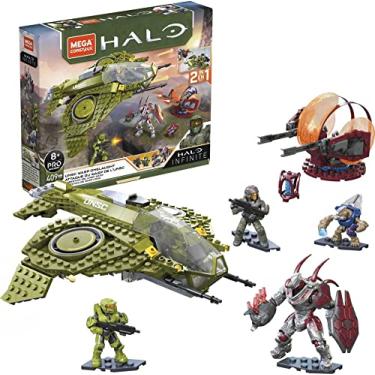 Imagem de MEGA Conjunto de montar de brinquedo Halo Infinite, aeronave UNSC Wasp Onslaught com 406 peças, 4 bonecos articuláveis e acessórios, para colecionadores
