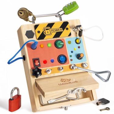 Imagem de Woodtoe 3-in-1 Busy Board with Led Light Switch, Montessori Toddler Screwdriver Board, Sensory Lock and Key Toys, Educational Fine Motor Skills Travel Toys for Toddlers Boys and Girls 3 4 5 Year Old