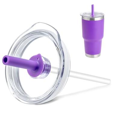 Imagem de Prurex Tampa de canudo de silicone de 850 g para Yeti Rambler, Old Style Rtic e mais, tampa de substituição para copo de 9,4 cm de diâmetro, tampa de copo com canudo (Roxo)