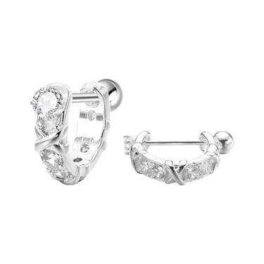 Imagem de QUSIJIA Brincos de zircônia cúbica com rosca plana e delicados e minimalistas para presentes femininos, trumpet, Metal, Sem pedra preciosa