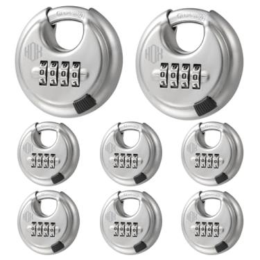 Imagem de HOX Fechadura de combinação, cadeado de disco de 4 dígitos com manilha de aço endurecido de 9,5 cm, corpo de 6,5 cm de largura, trava combo resistente sem chave para trava de ferrolho, galpões,