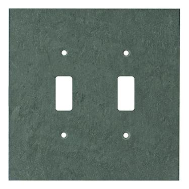 Imagem de Placa de parede elétrica SWITCH HITS Outlet 2 interruptores | Placa frontal com tampa de interruptor de luz dupla | Vermont verde ardósia decorativa - tom natural da terra | 2 Gang, 12,7 cm L x 12,7
