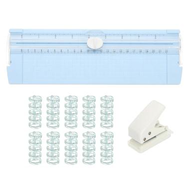 Imagem de PATIKIL Cortador de papel, cortador de papel A4 reto pequeno portátil com furador e fichário para artesanato, cartão de etiqueta, azul