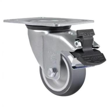 Imagem de Rodizio Giratório Cinza PVC Placa Com Freio SCHIOPPA 3" Pol. - Schiopp