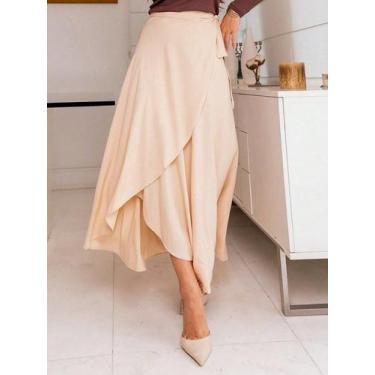Imagem de A-Lows A&L Saia envelope feminina com forro de viscolinho, Bege, 36-44