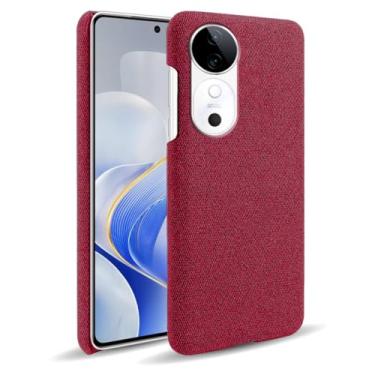 Imagem de Capa para vivo S19 5G,Capa desenhada em lona,Case Protetora Ultrafina com Empunhadura Macia,Design em Tecido Antichoque e Antiarranhões-Red