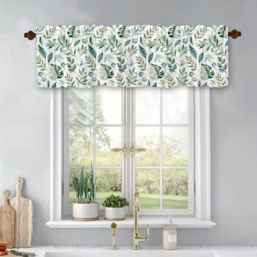 Imagem de Cortina de folhas de eucalipto verde sálvia primavera verão sanefa para janelas casa de fazenda cortinas de cozinha para sala de estar banheiro decoração de quarto 137 x 45 centímetros saia curta