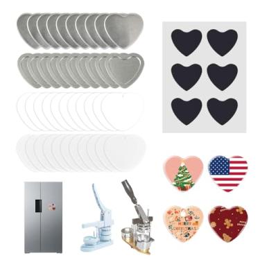 Imagem de Happizza 100 conjuntos de suprimentos de ímã de geladeira em forma de coração para máquina de fazer botões de coração 54 mm/2,13 pol, inclui capa de metal, capa traseira de metal, ímã macio, filme
