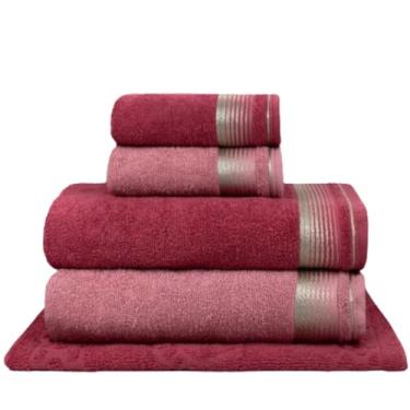 Imagem de Jogo De Toalhas 5 Peças Adulto Gigante Lara Toalha Banho Macia Absorvente Confortável(Terracota + Rosa Crochê)